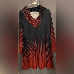 Lily Red/Black Abstract Tunic with Scoop Style Neck, Size 4X